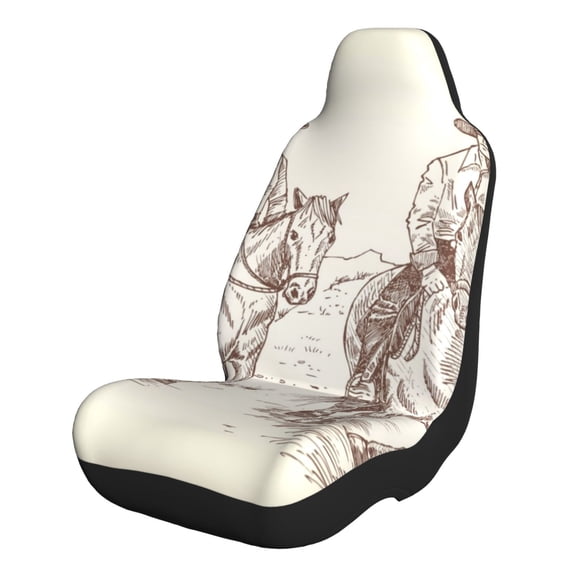 Xecao Cowboys Riding Horses In Desert for Automotive Seat Covers for Cars Trucks and SUVs – Gray Car Seat Covers for Front Seats, Truck Seat Protectors-2 PCS