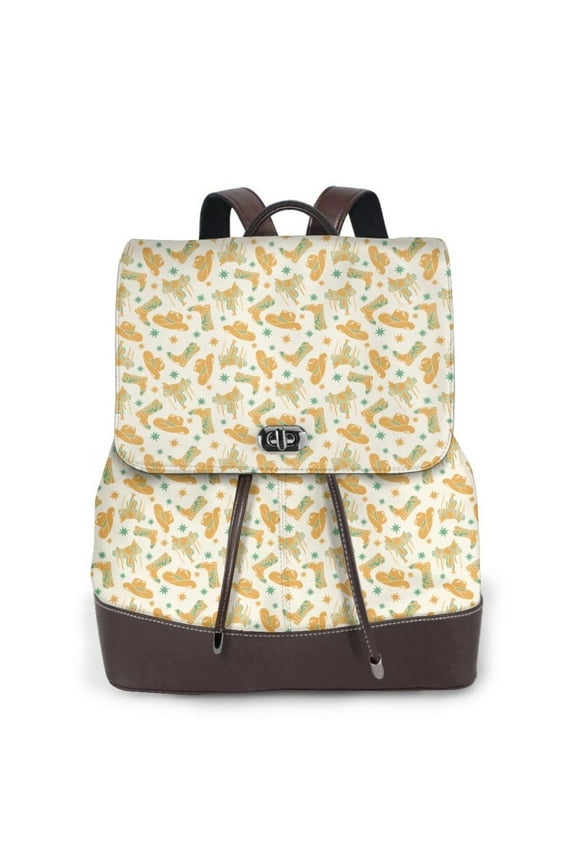 Cowgirl Boots 3 Print Large Backpack Soft Leather for Women Travel with Compartment, Adjustable Convertible Strap