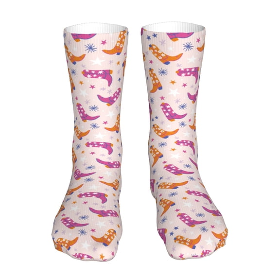Xecao Cowgirl Boots Print Fashion No Heel Casual Crew Socks Cushioned Breathable for Men Women - Moisture wicking,Not easy to fade Suitable for daily