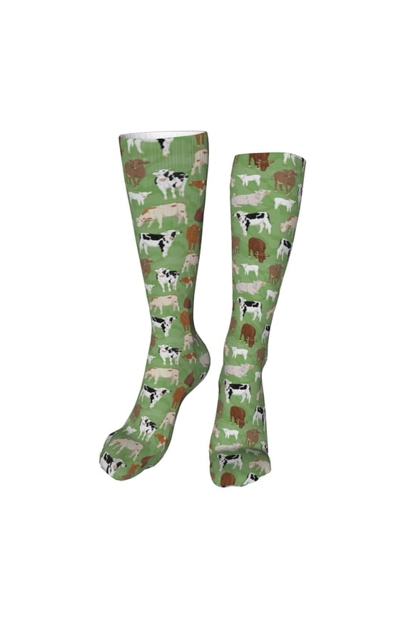 Cows And Calves Print Calf Socks Seamless Toe, Knee High Long Socks, Sports Socks Trouser Socks for Women and Men-One Size