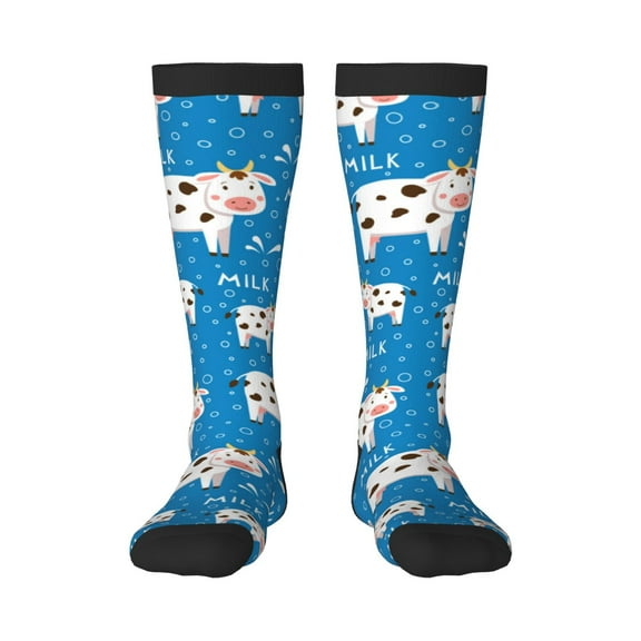 Xecao Cows Milk print thigh-high socks, crafted for both men and women with a stretchy, high-opaque design perfect for daily wear