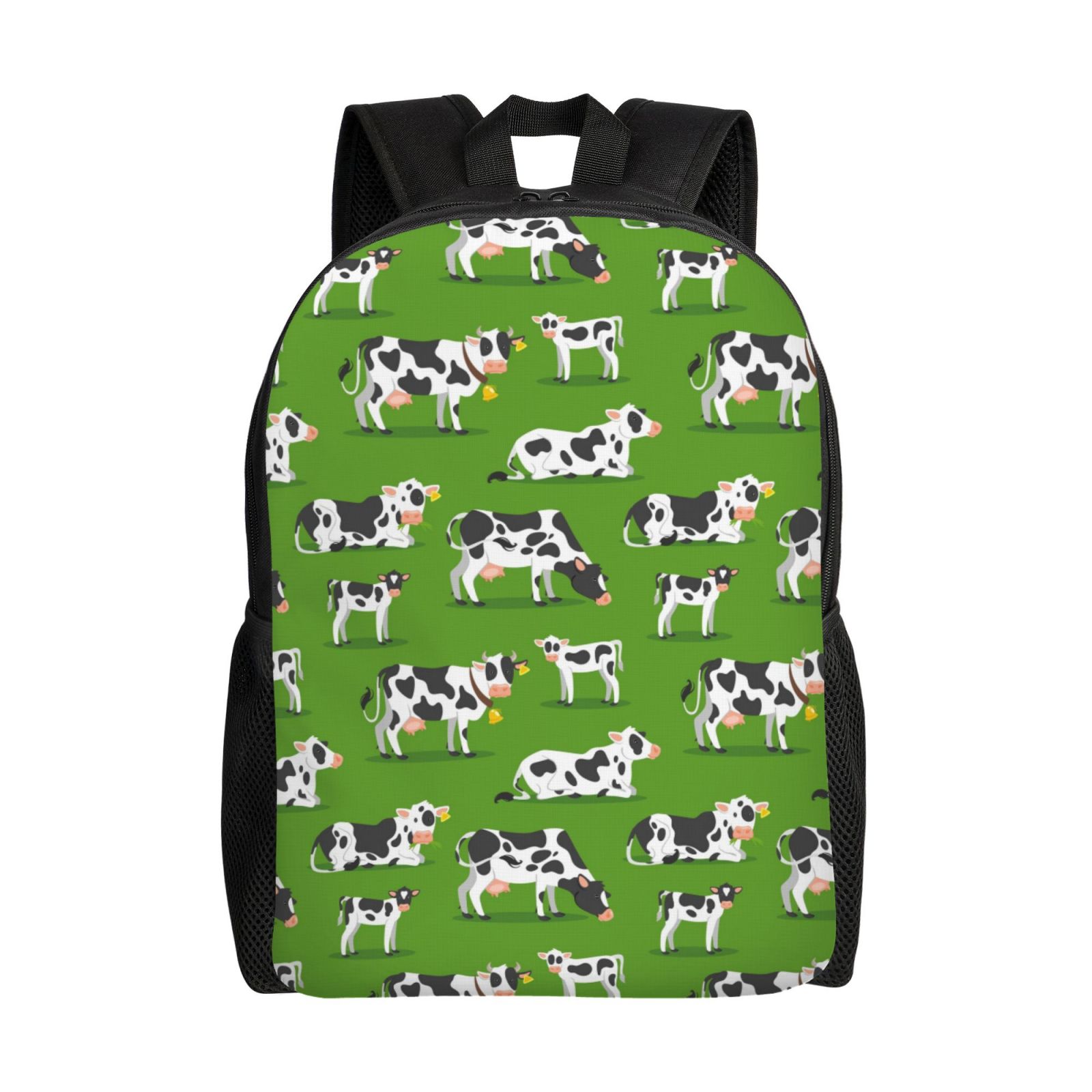 Xecao Cows With Calfs Green Print School Backpack with Laptop Compartment Small Travel Laptop Backpack for Women Men Waterproof College Backpack Simple School Bag