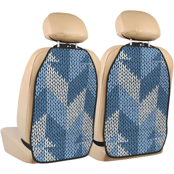 Xecao Cozy Knitted Blue Chevron Pattern Car Seat Back Protector 2 Pack Large Capacity Pocket, Kick Mats Back Seat Protector