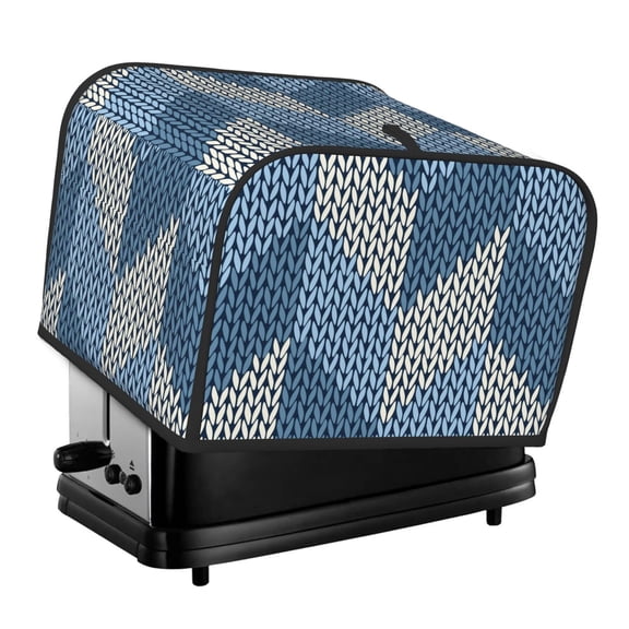 Xecao Cozy Knitted Blue Chevron Print 4 Slice Toaster Cover with Pockets, Small Appliance Cover, Dust and Fingerprint Protection, Machine Washable