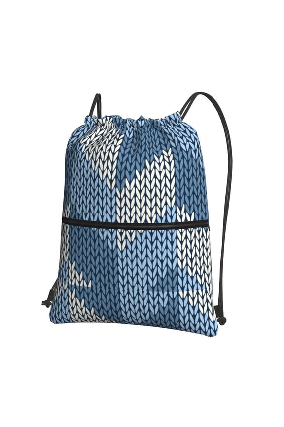 Cozy Knitted Blue Chevron for Drawstring Bags,Pull String Backpack Bags,String Bag Sackpack