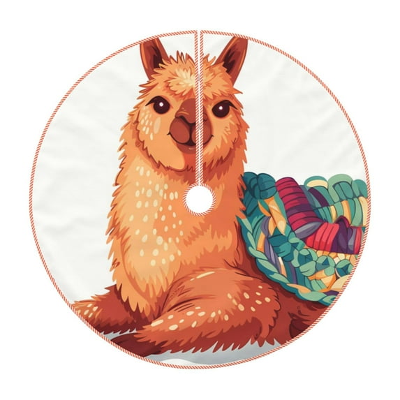 Xecao Cozy Knitting Llama Pattern Christmas Tree Skirt Round Xmas Tree Mat Base Cover for Holiday Home Decorations-36"