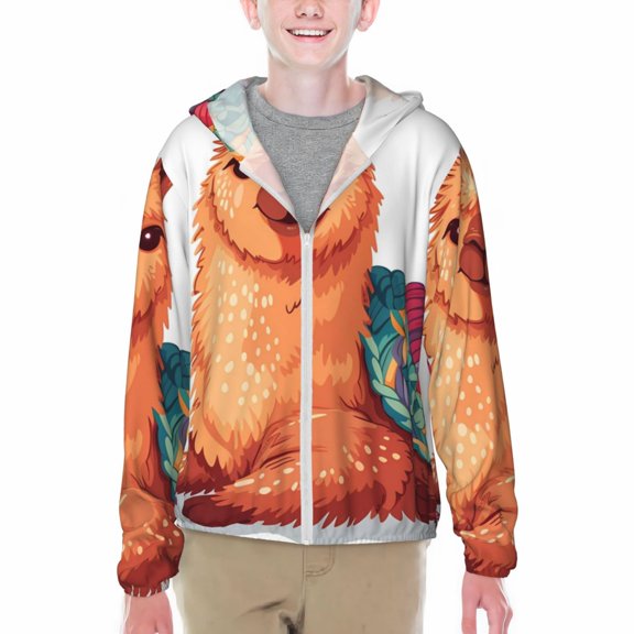 Xecao Cozy Knitting Llama Print Fishing Shirts for teenager Long Sleeve UV Sun Protection Hoodie with Zipper Outdoor Hiking Shirts-Large