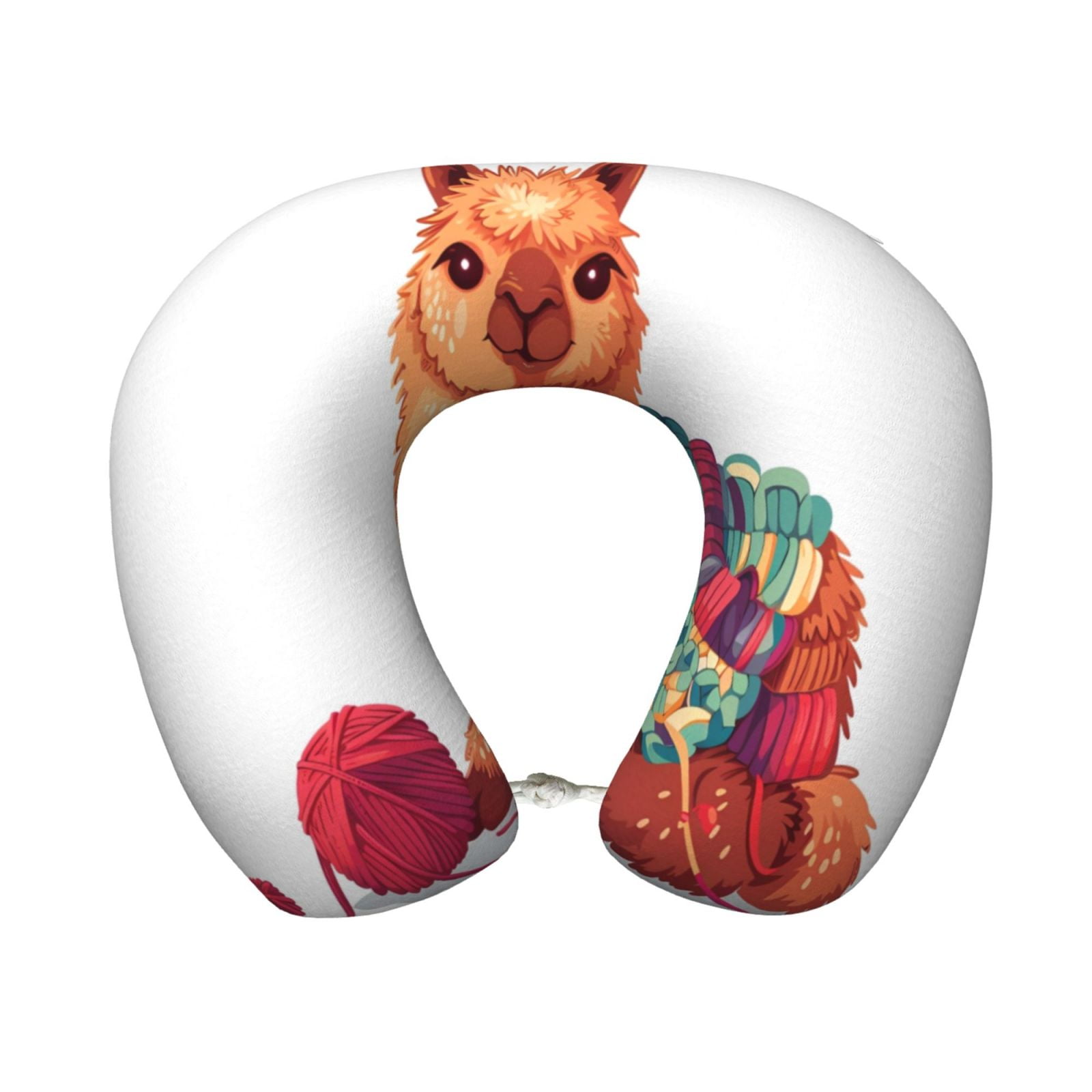 Xecao Cozy Knitting Llama Print Memory Foam Cervical Neck Pillow Versatile U-Shaped Pillows for Home,Office,Camping,Travelling,Soft Washable Cover