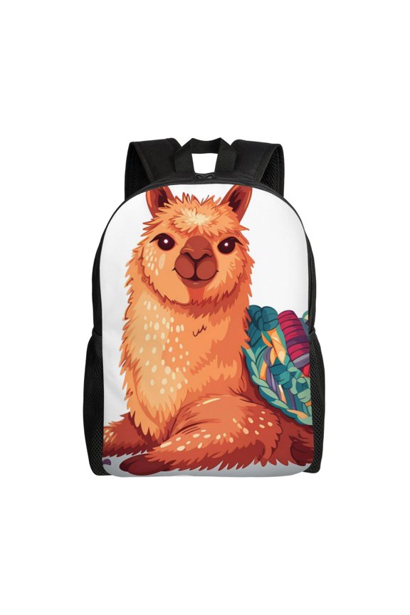Cozy Knitting Llama Print School Backpack with Laptop Compartment Small Travel Laptop Backpack for Women Men Waterproof College Backpack Simple School Bag