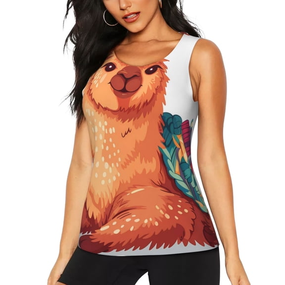 Xecao Cozy Knitting Llama Print Women's Scoop Neck, Loose-Fit Workout Tank Tops for The Gym,Sleeveless T-shirt-X-Large