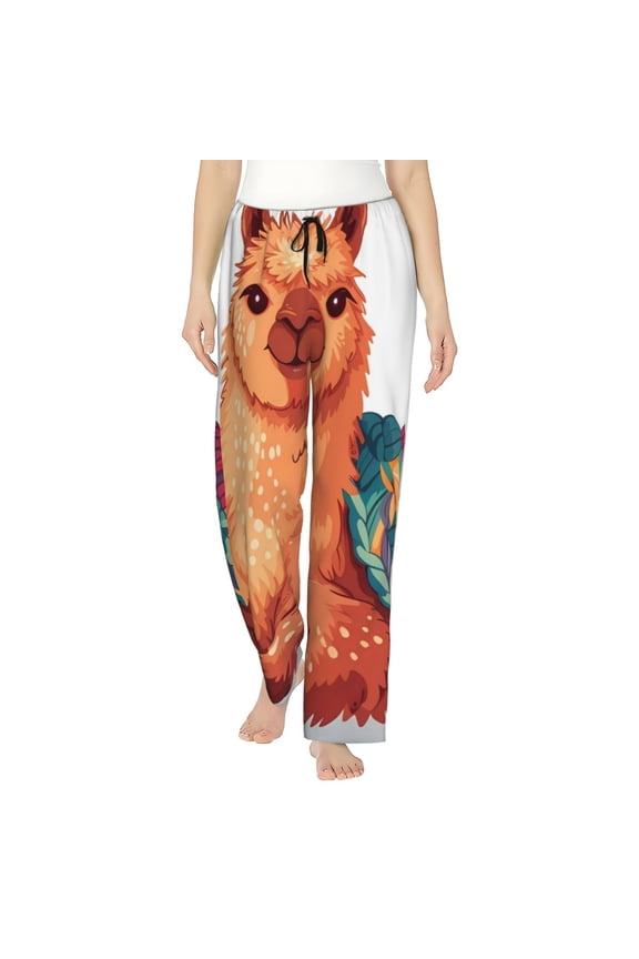 Cozy Knitting Llama Print Women's Straight Lounge Pajama Pants,The Epitome of Relaxed Sleepwear-Medium
