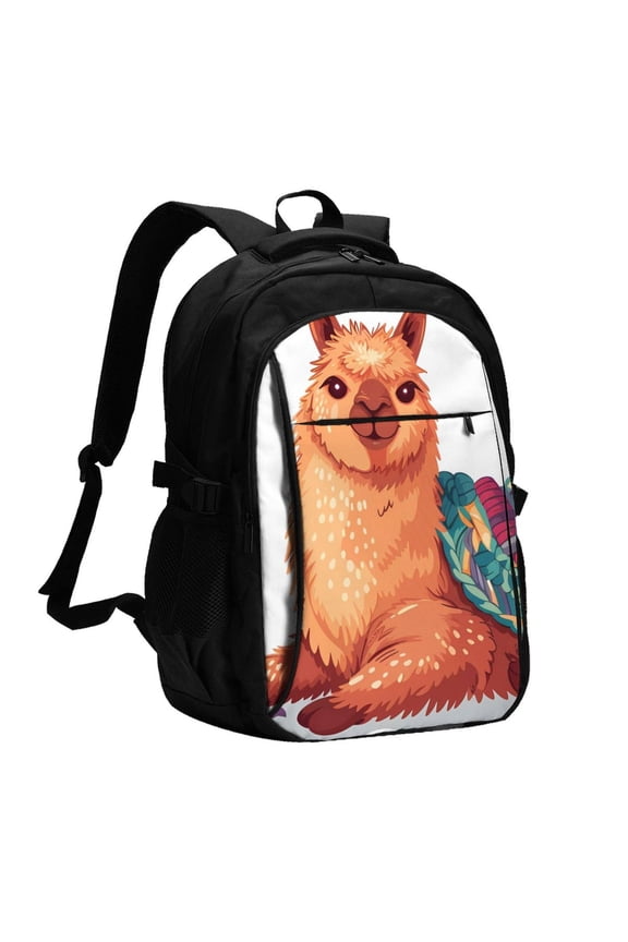 Cozy Knitting Llama for Travel Laptop Backpack, USB-Charging-Enabled, Spacious Business Backpack for Men and Women,College School Computer Bag