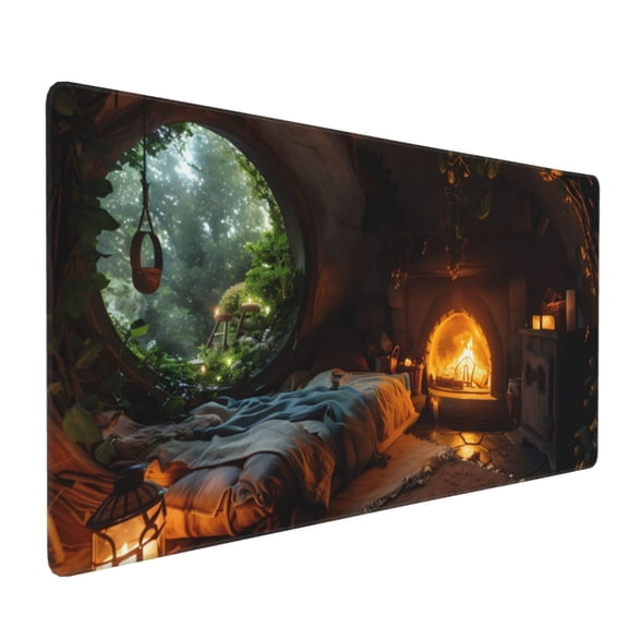 Xecao Cozy Tree Hole Cabin Print Large Mouse Pad, 16x35.5in Mousepad, Professional Non-Slip Rubber Base Big Mouse Pad, Mouse Pad for Gaming & Office Full Desk Mouse Pad