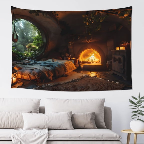 Xecao Cozy Tree Hole Cabin Print Tapestry, Wall Hanging Room Funny Decor, Backdrop Room Decor for Bedroom Living Room dormitory