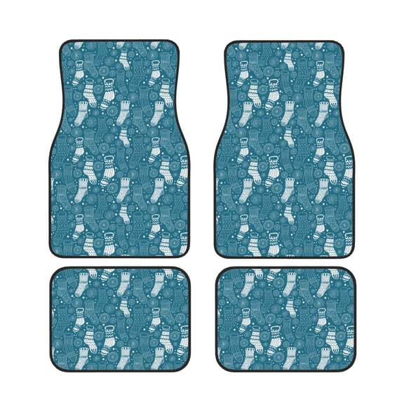 Xecao Cozy Winter Socks Pattern Print Car Foot Mat Set of 4 Pieces Neoprene All-Weather Dust-Proof Stain-resistantCar Interior Decorative mats Non-Slip Mats