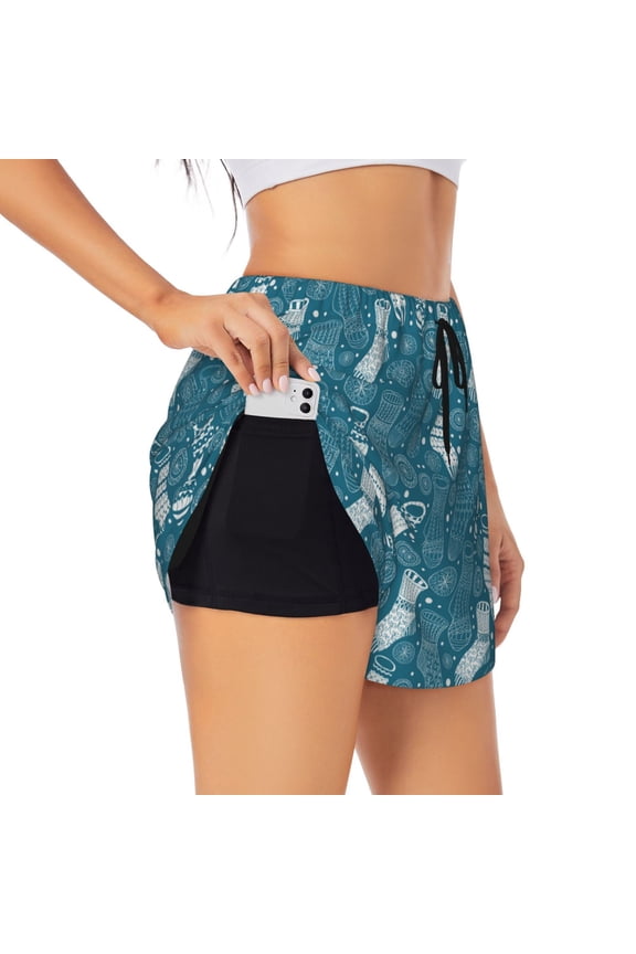 Cozy Winter Socks Pattern for Double-layer Running Short for Women, Perfect for Gym, Tennis, and More, Featuring a Convenient Pocket-