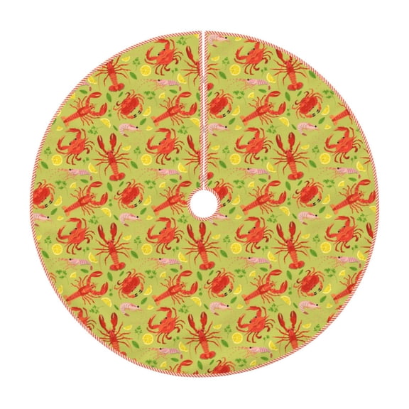 Xecao Crab Lobster Pattern Christmas Tree Skirt Round Xmas Tree Mat Base Cover for Holiday Home Decorations-30"