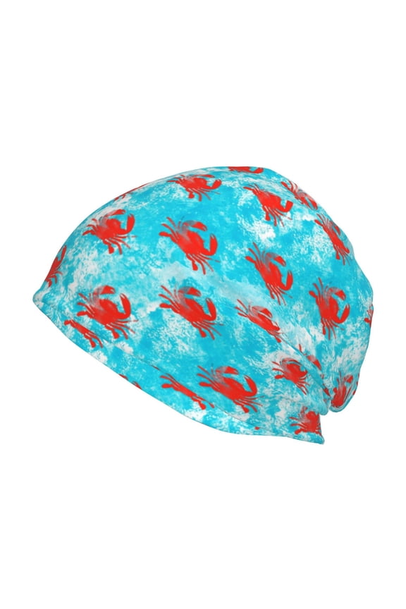 Crab Swims In The Ocean Print Knit Hat,Winter Beanie for Men Women, Beanie Soft Warm Ski Stocking Cuffed Cap