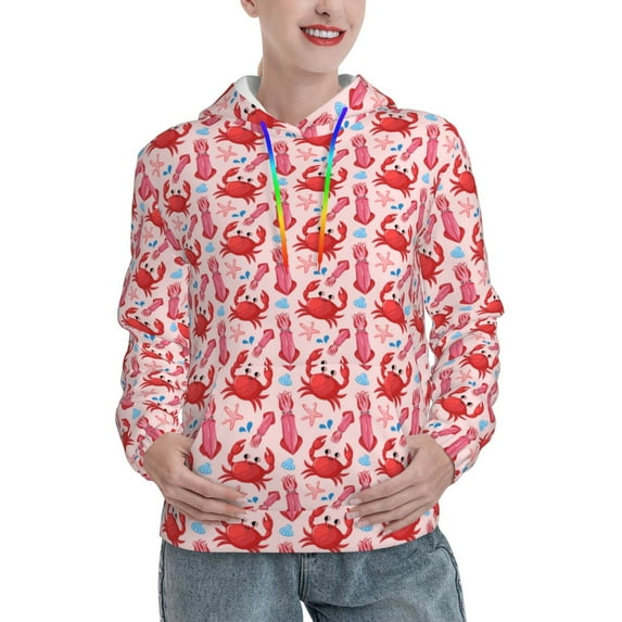 Xecao Crabs Starfish Pattern Hoodies for Women Sweatshirts Long Sleeve Sweatshirts Pullover Outfits with Pocket-X-Large
