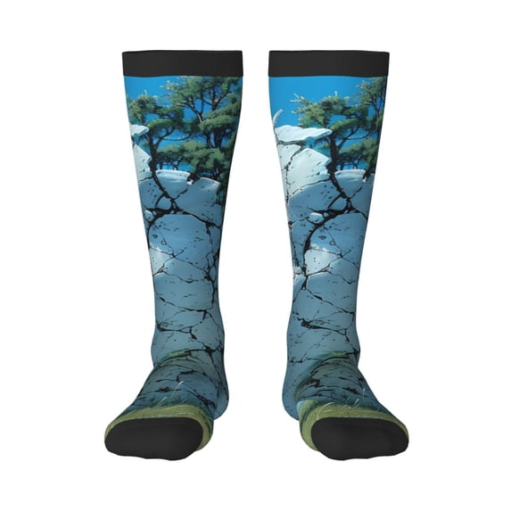 Xecao Cracked Earth Head Tree Print Compression Socks for Both Men And Women for Running, Travel, Flight, Nurse