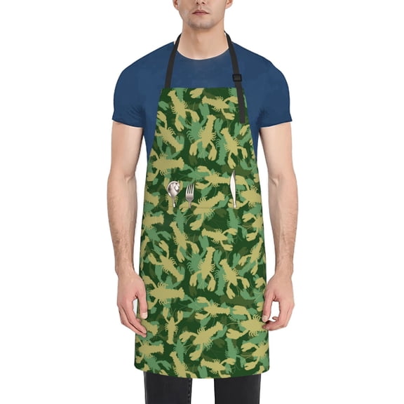 Xecao Crayfish Army Print Kitchen Cooking Aprons, Waterproof Adjustable Bib Aprons with 2 Pockets for Women Men Chef