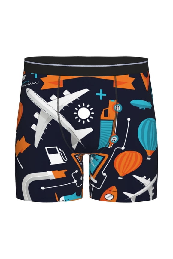 Creative Transport Print Boxer Briefs for Men's Stretch Moisture-Wicking Underwear, Mid-Rise Classics breathable fabric