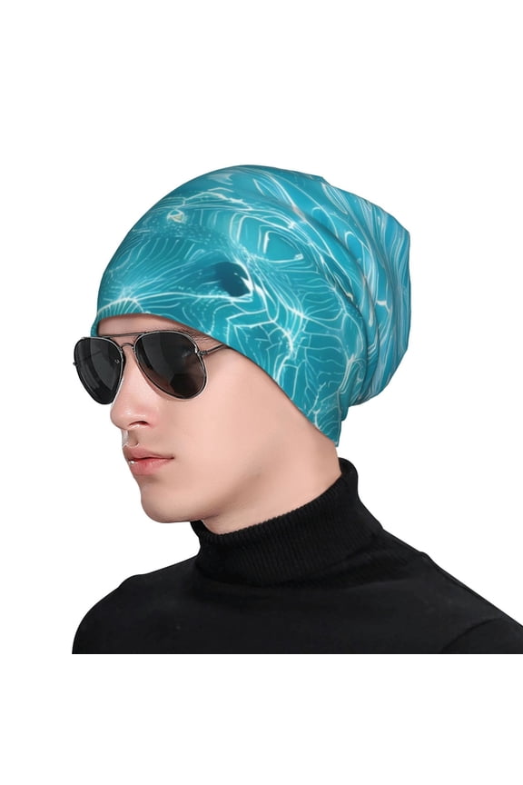 Crystal Clear Ocean Waves Print Beanie Knitted Hat for Men Women, Winter Fashion Knit Cuffed Caps Unisex