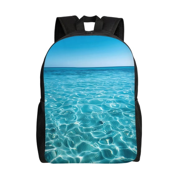 Xecao Crystal Clear Ocean Waves Print School Backpack with Laptop Compartment Small Travel Laptop Backpack for Women Men Waterproof College Backpack Simple School Bag