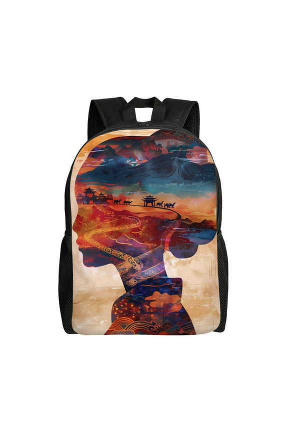 Cultural Silhouette Journey Print School Backpack with Laptop Compartment Small Travel Laptop Backpack for Women Men Waterproof College Backpack Simple School Bag