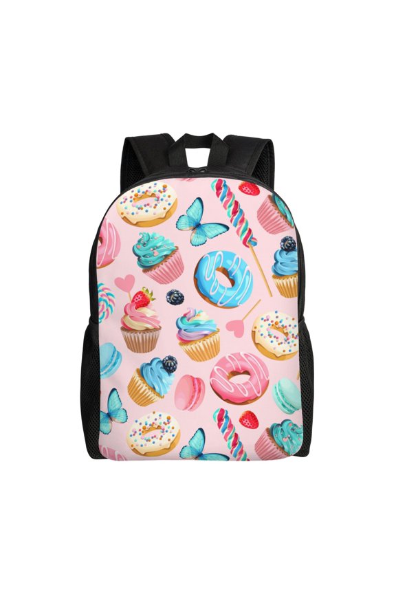 Cupcakes and Donuts Print School Backpack with Laptop Compartment Small Travel Laptop Backpack for Women Men Waterproof College Backpack Simple School Bag