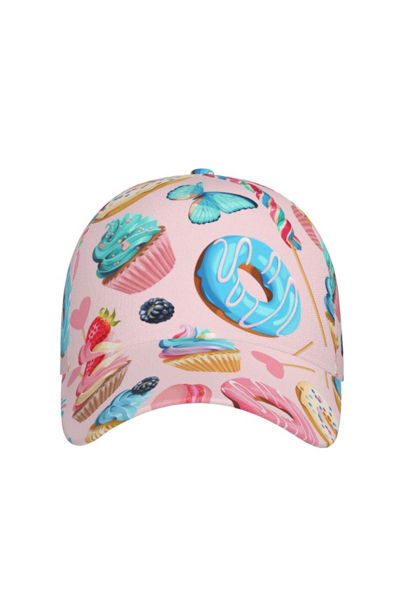 Cupcakes and Donuts for Baseball Cap: Unisex, crafted from classic polyester twill fabric, featuring a soft unconstructed design
