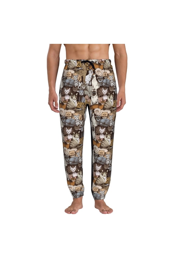 Cut Cats Print Active Tech Joggers for Men, Mens Sweatpants Lounge Pants with Pockets-Large