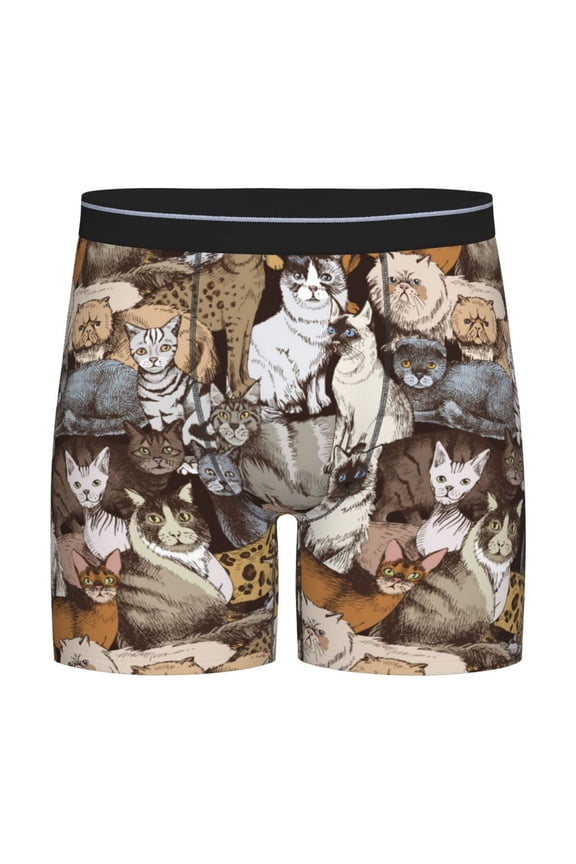 Cut Cats Print Boxer Briefs for Men's Stretch Moisture-Wicking Underwear, Mid-Rise Classics breathable fabric