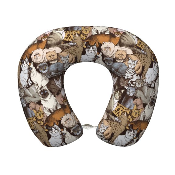Xecao Cut Cats Print Memory Foam Cervical Neck Pillow Versatile U-Shaped Pillows for Home,Office,Camping,Travelling,Soft Washable Cover