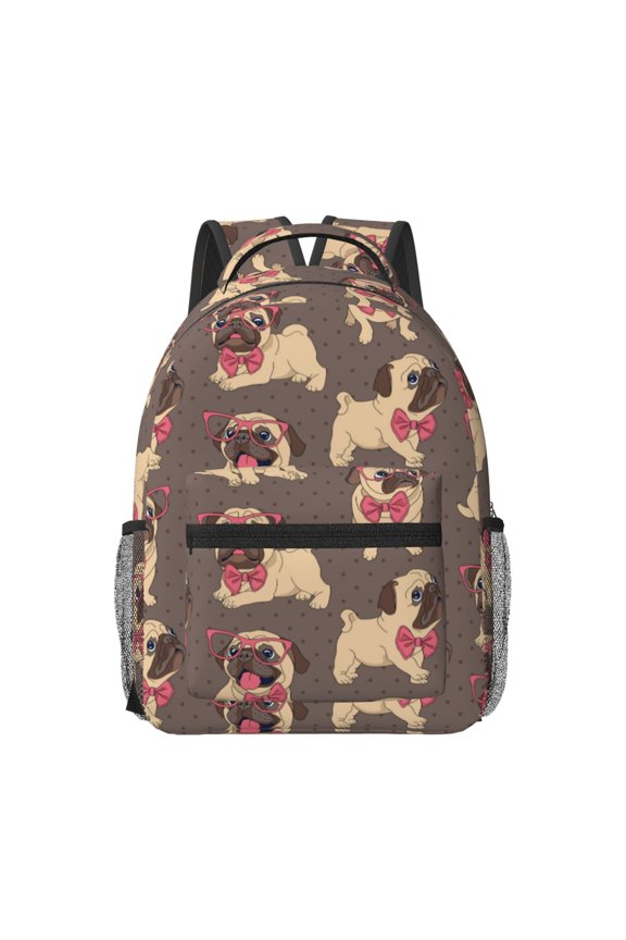 Cut Pug Print Casual Backpack: A Computer Backpack Ideal for Men and Women, Perfect for College, School, or Daily Travels-One Size
