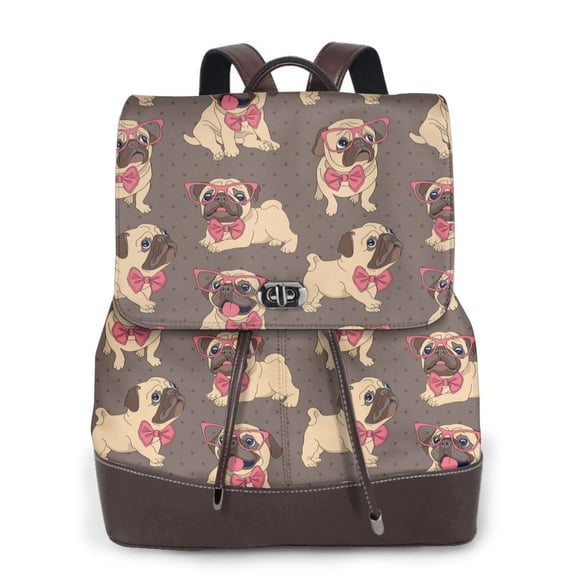 Xecao Cut Pug Print Large Backpack Soft Leather for Women Travel with Compartment, Adjustable Convertible Strap