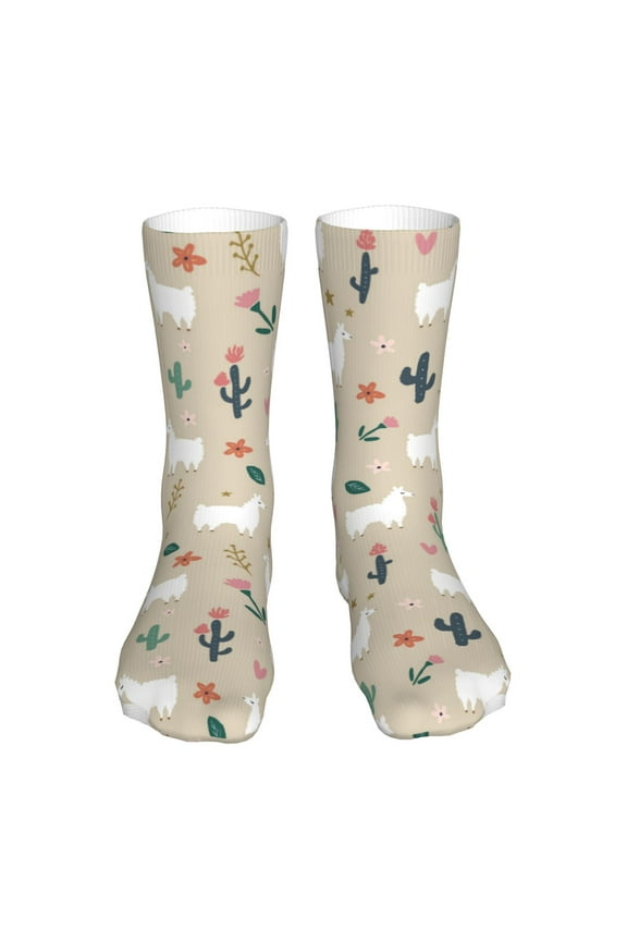Cute Alpaca Print Fashion No Heel Casual Crew Socks Cushioned Breathable for Men Women - Moisture wicking,Not easy to fade Suitable for daily