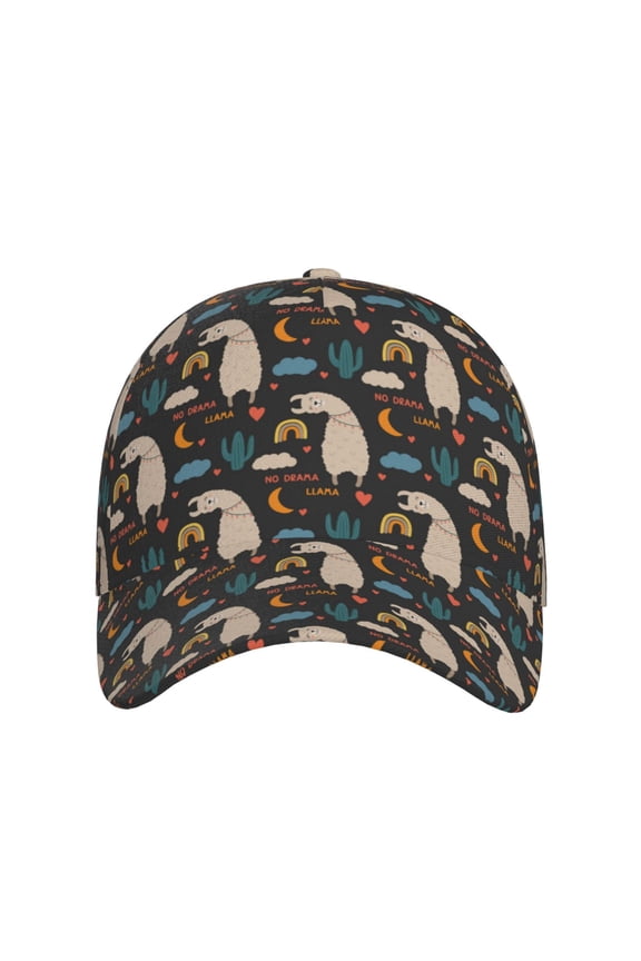Cute Alpaca for Baseball Cap: Unisex, crafted from classic polyester twill fabric, featuring a soft unconstructed design