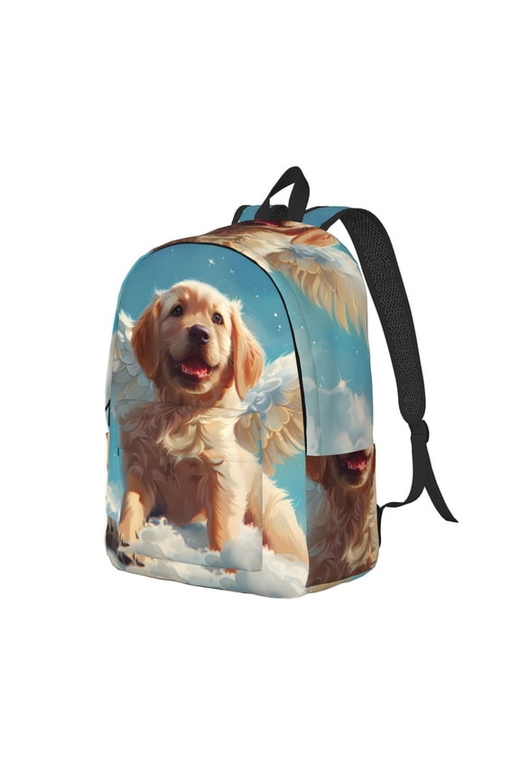 Cute Angel Winged Dog Canvas College Laptop Backpack, a durable rucksack designed for both men and women, ideal for travel, school, and daily use-Small
