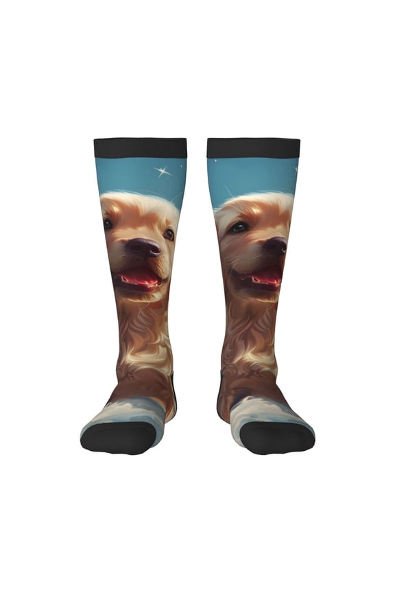 Cute Angel Winged Dog print thigh-high socks, crafted for both men and women with a stretchy, high-opaque design perfect for daily wear
