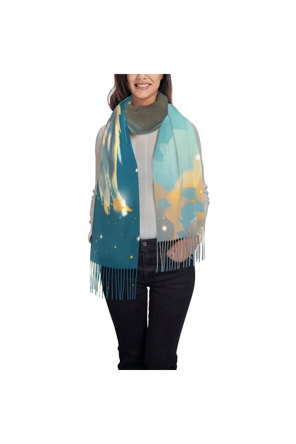 Cute Angel Winged Rabbit Pattern Womens Winter Scarf Fall Scarf Oversized Large Scarf for Women Warm Shawl Wrap