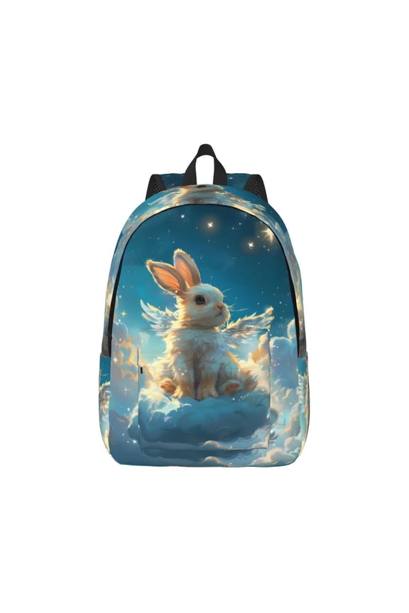 Cute Angel Winged Rabbit for Canvas College Laptop Backpack, Durable Rucksack Travel Notebook Bag School Backpack Book Bag for Men Women