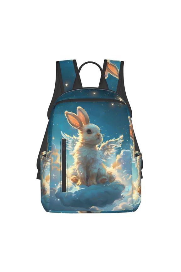 Cute Angel Winged Rabbit print Backpack For women men Aesthetic Lightweight Travel Daypack Simple Cute Backpack For Bookbag