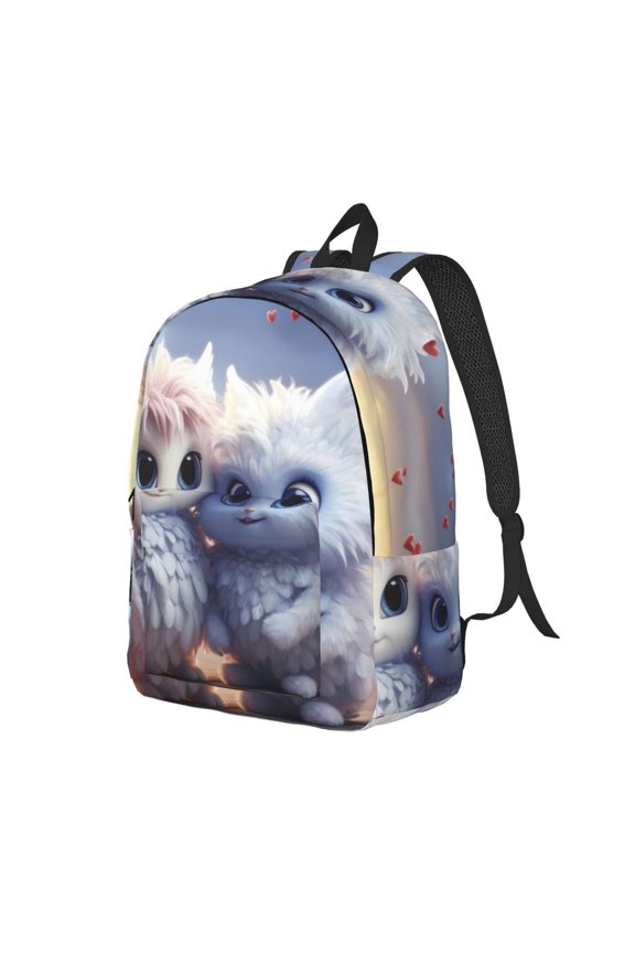 Cute Animal Couple Canvas College Laptop Backpack, a durable rucksack designed for both men and women, ideal for travel, school, and daily use-Small