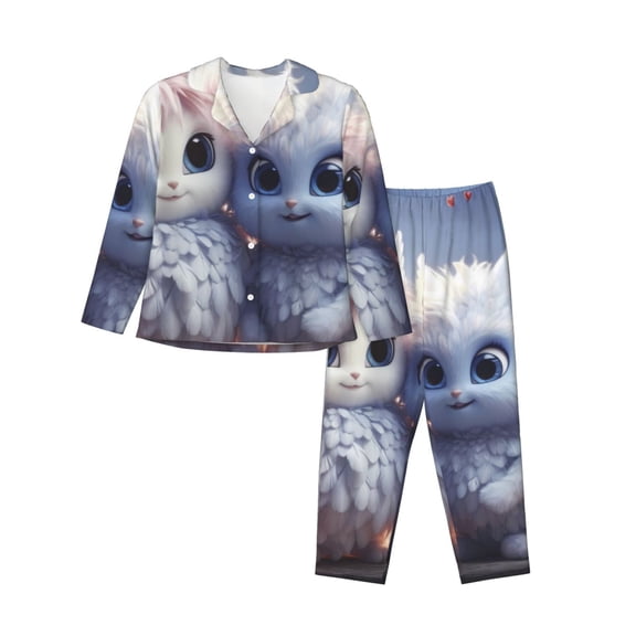 Xecao Cute Animal Couple Print Women Pajamas Set Soft Sleepwear Pjs long Sleeve Button Down Nightwear with Long Pants