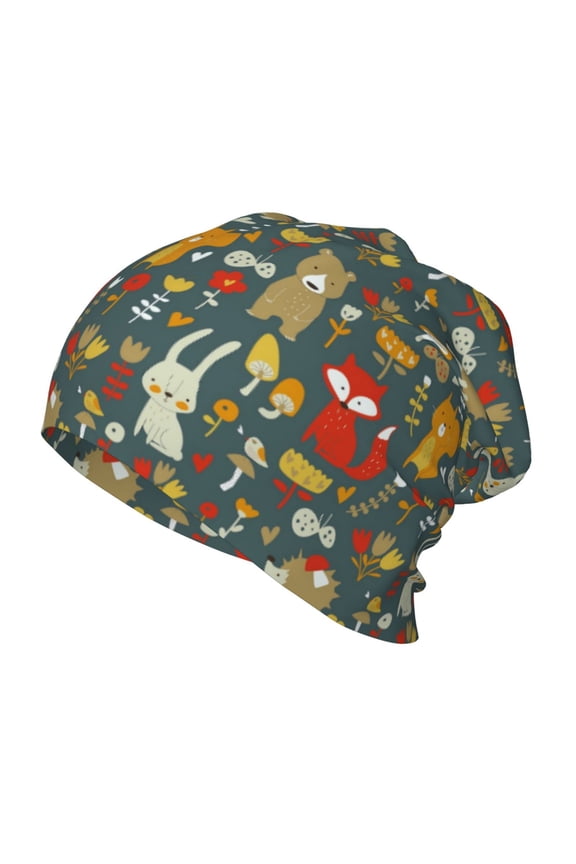 Cute Animal Forest Print Beanie Hat Toddler Girls Boys, Baby Hats Winter Warm Knitted Thermal, Kids Winter Caps