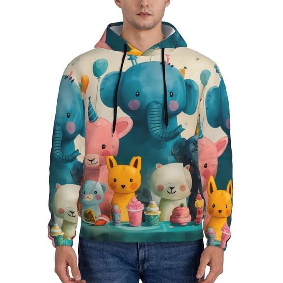 Xecao Cute Animal Party Pattern Men's Adult Pullover Hoodie,Hooded Sweatshirt-Small