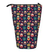 Xecao Cute Animal Print Telescopic Pencil Bag Pen Holder Pop Up Stationery Case Stand-up Retractable Transformer Bag Standing Organizer