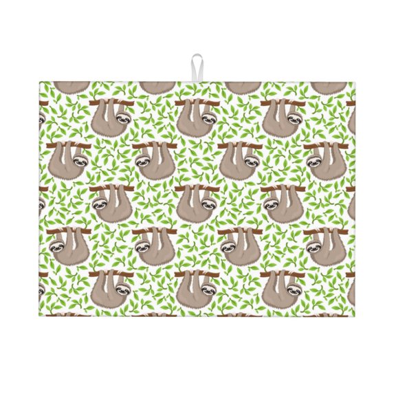 Xecao Cute Animal Sloth On A Branch Patten Drying Mat,Dish Drying Mats for Kitchen Counter,Super Absorbent Dish Drying Pads 1824 Inch