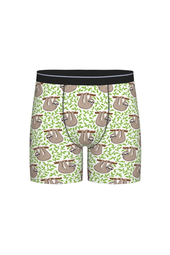 Cute Animal Sloth On A Branch Print Boxer Briefs for Men's Stretch Moisture-Wicking Underwear, Mid-Rise Classics breathable fabric